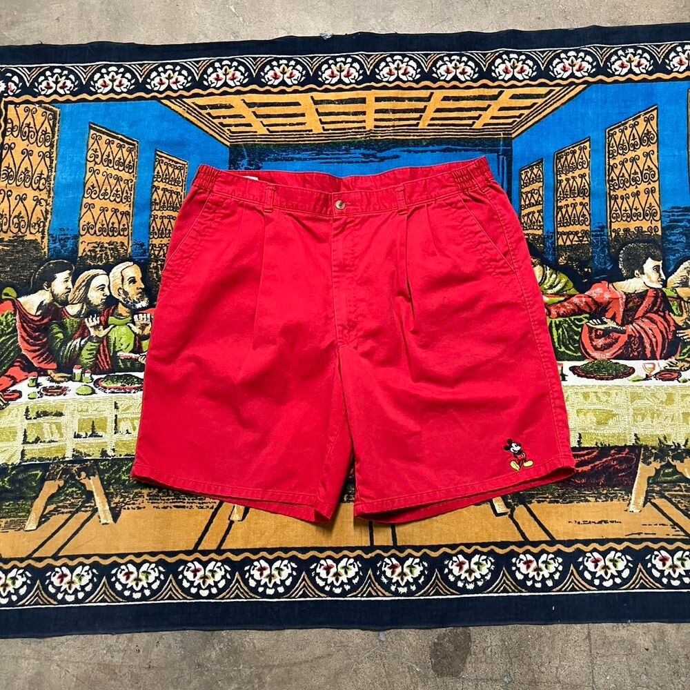 Red Mickey Mouse shorts Size 38 waist Disney fashion tag embroidered chino y2k